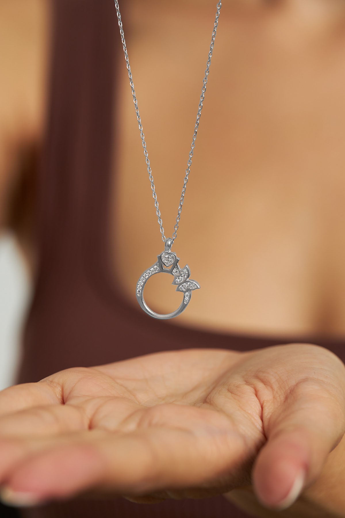 Zircon Ring Design Necklace | 925 Silver