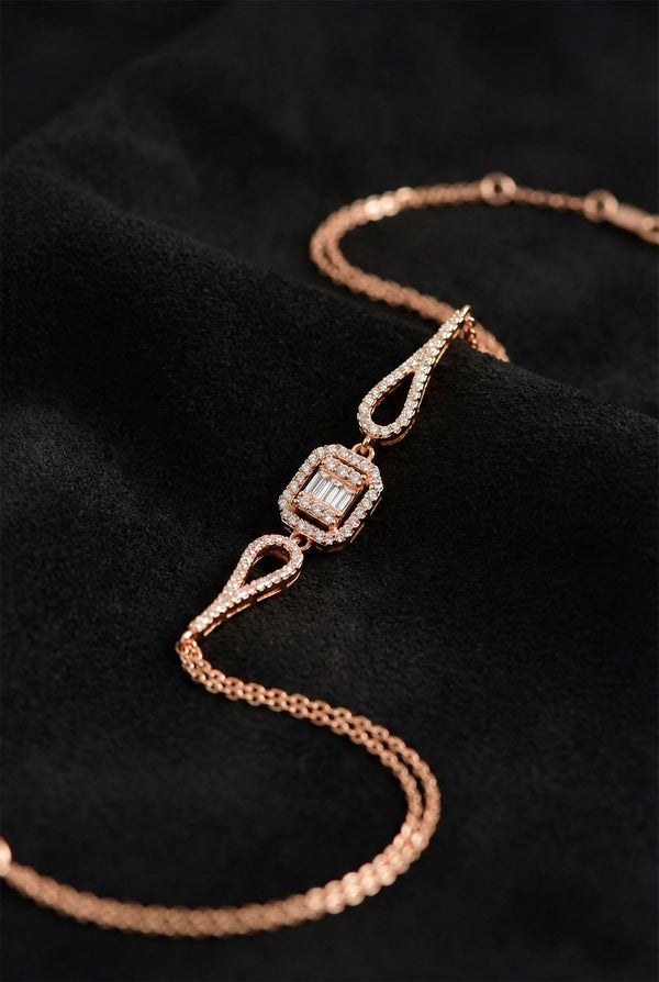 Armband aus roségoldfarbenem Baguette-Zirkonia, mehrreihig | 925er Silber