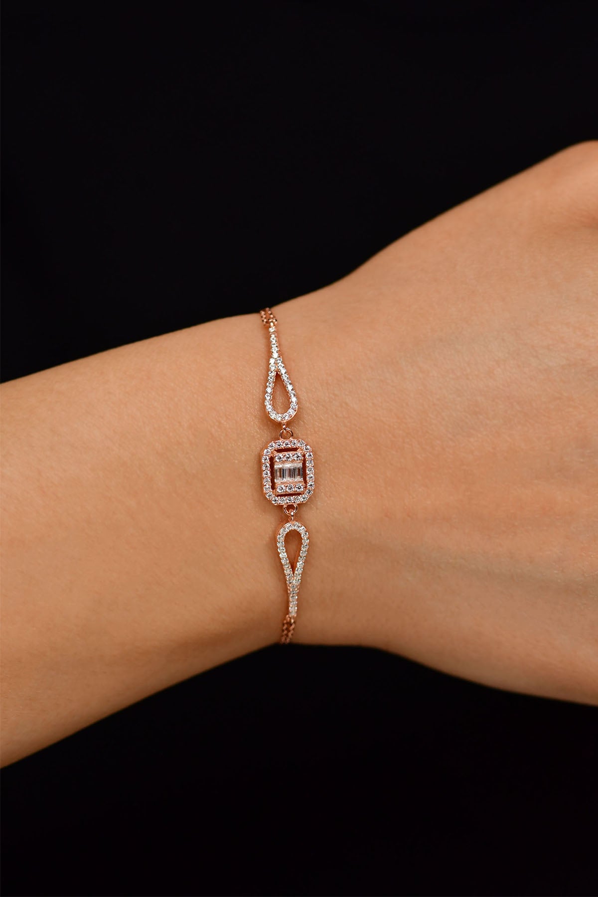 Armband aus roségoldfarbenem Baguette-Zirkonia, mehrreihig | 925er Silber