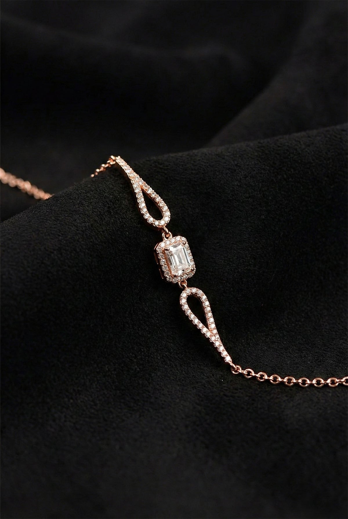Rose Gold Baguette Zircon Solitaire Bracelet | 925 Silver
