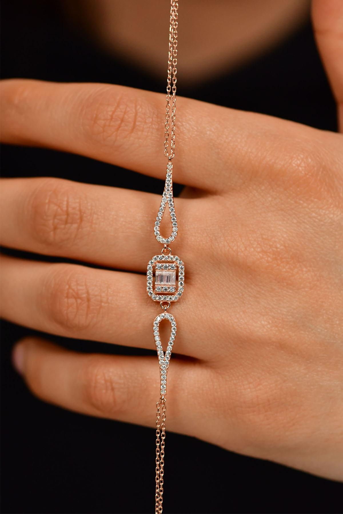 CZ Square Bolo Bracelet Rose Gold Plated Silver