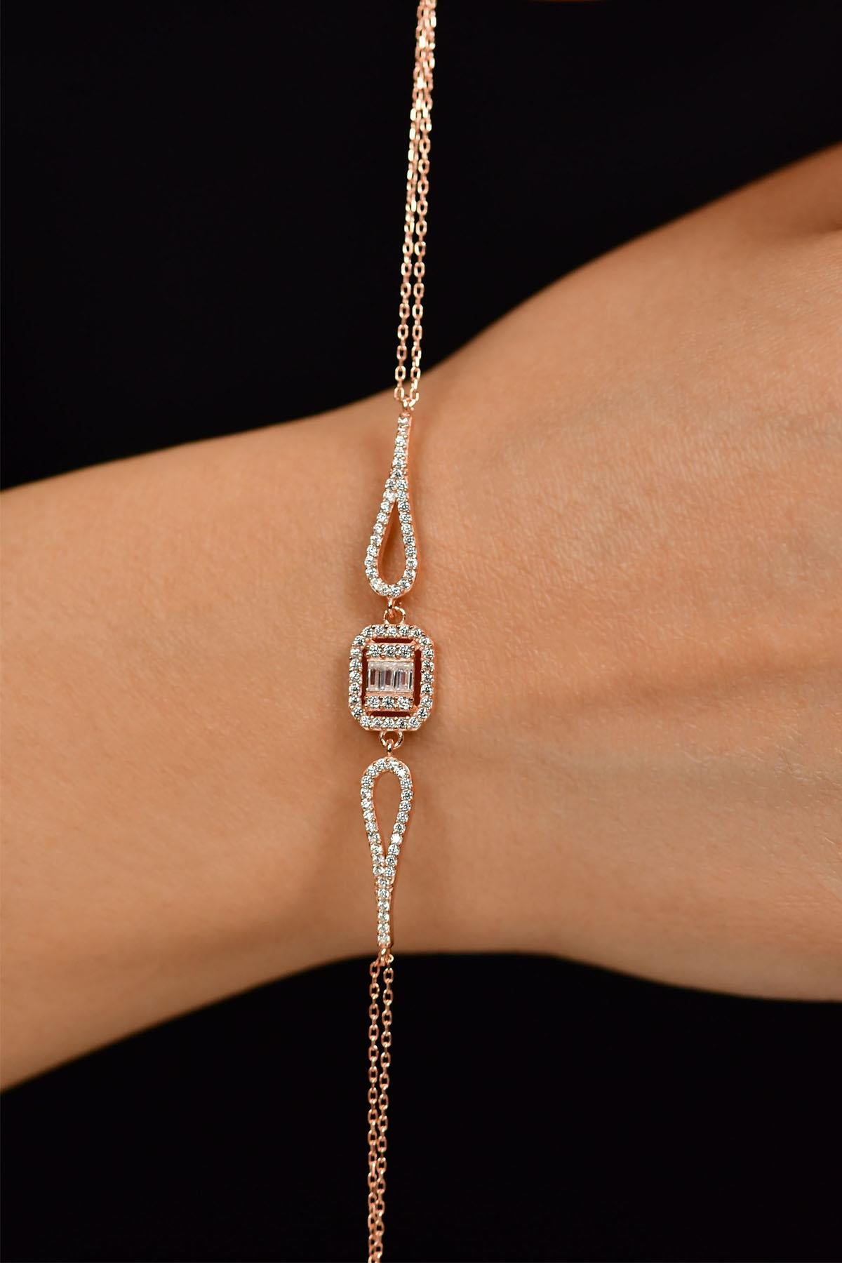 CZ Square Bolo Bracelet Rose Gold Plated Silver