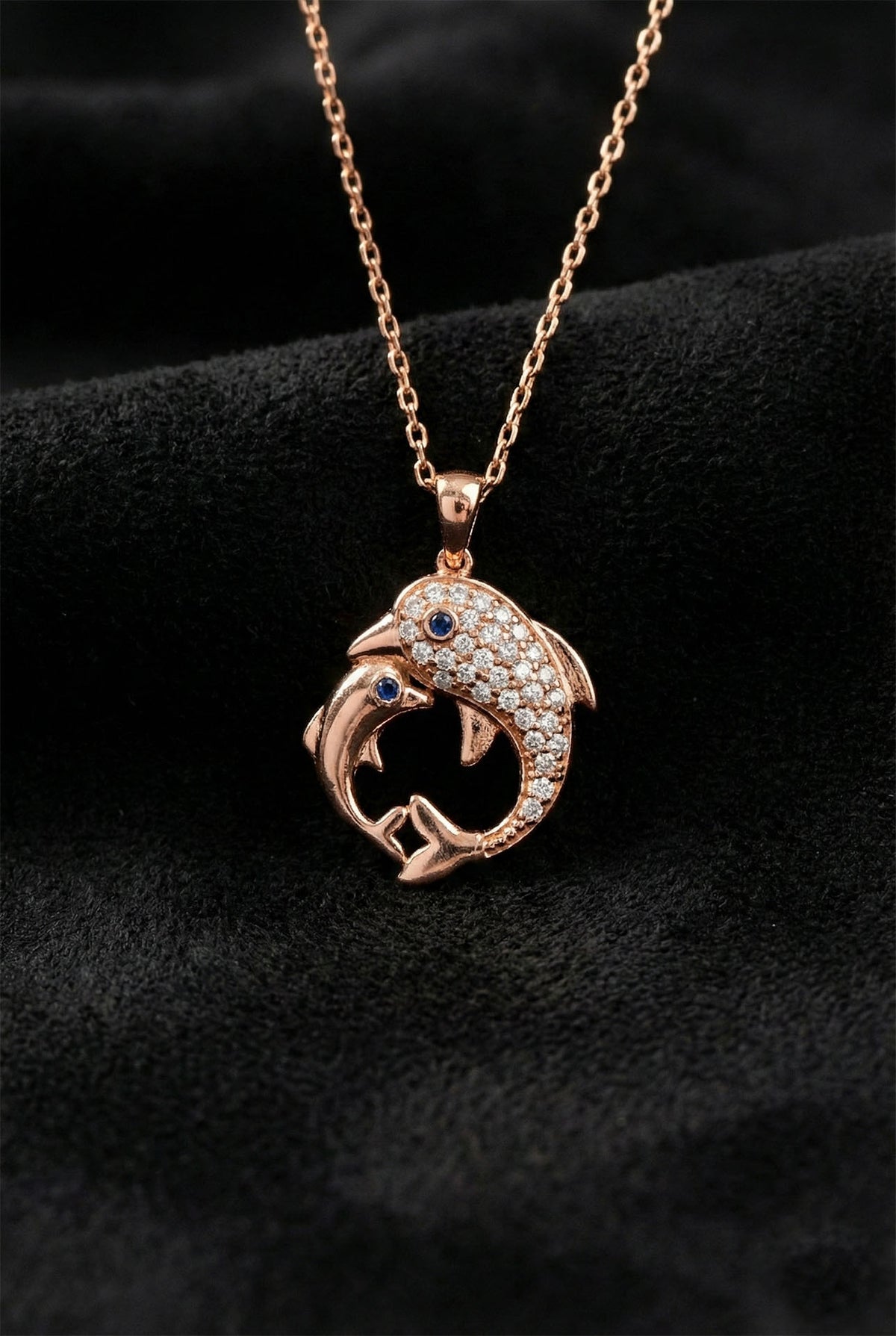 Rosegold Mutter & Baby Delfin Halskette Zirkon | 925 Silber