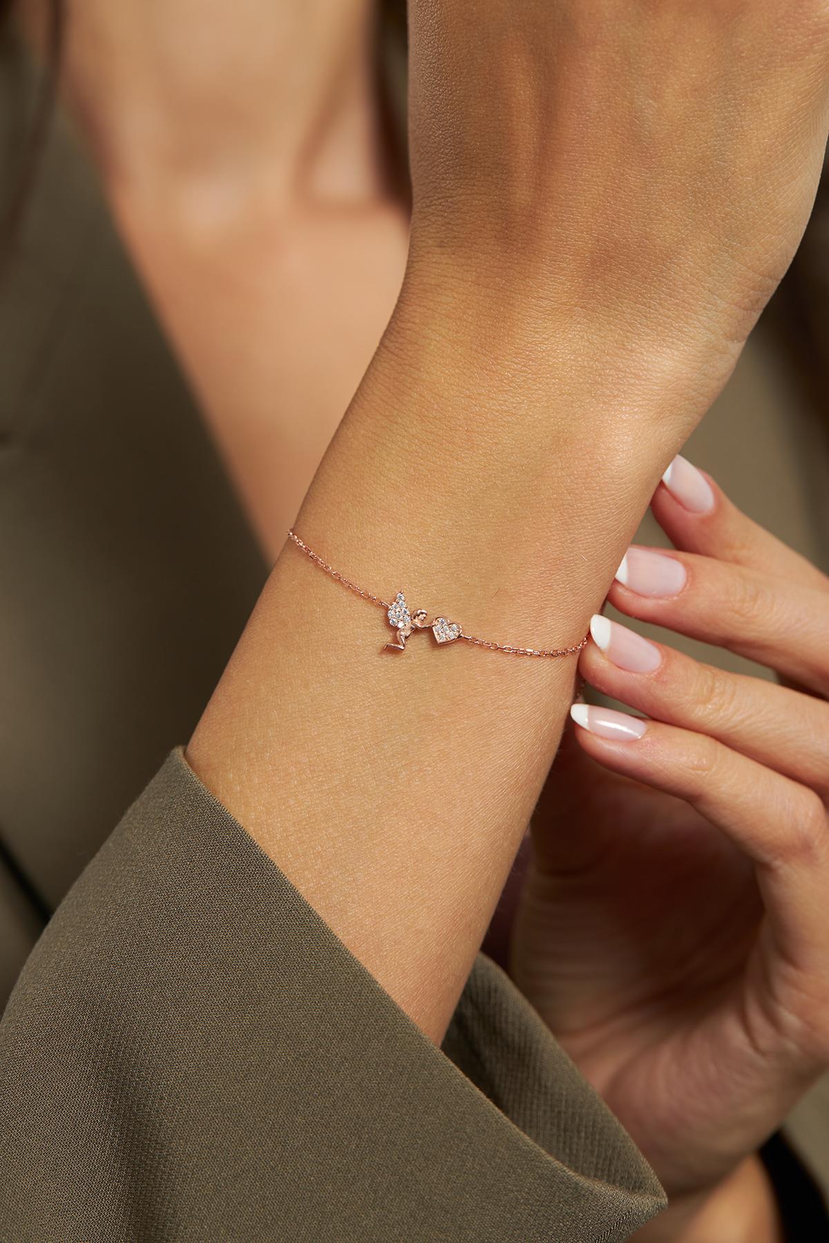 CZ Love Angel Eros Minimalist Bracelet Rose Gold Plated Silver