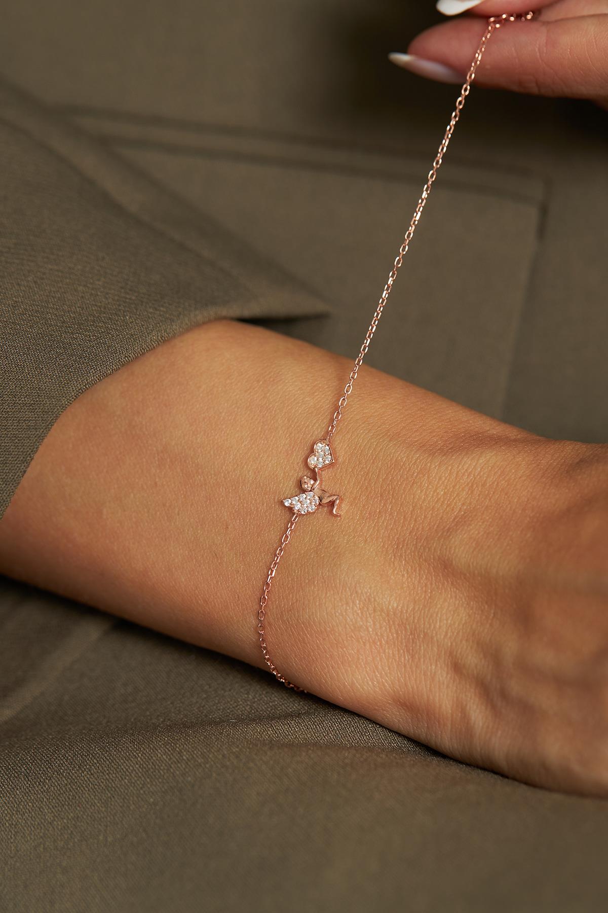 CZ Love Angel Eros Minimalist Bracelet Rose Gold Plated Silver