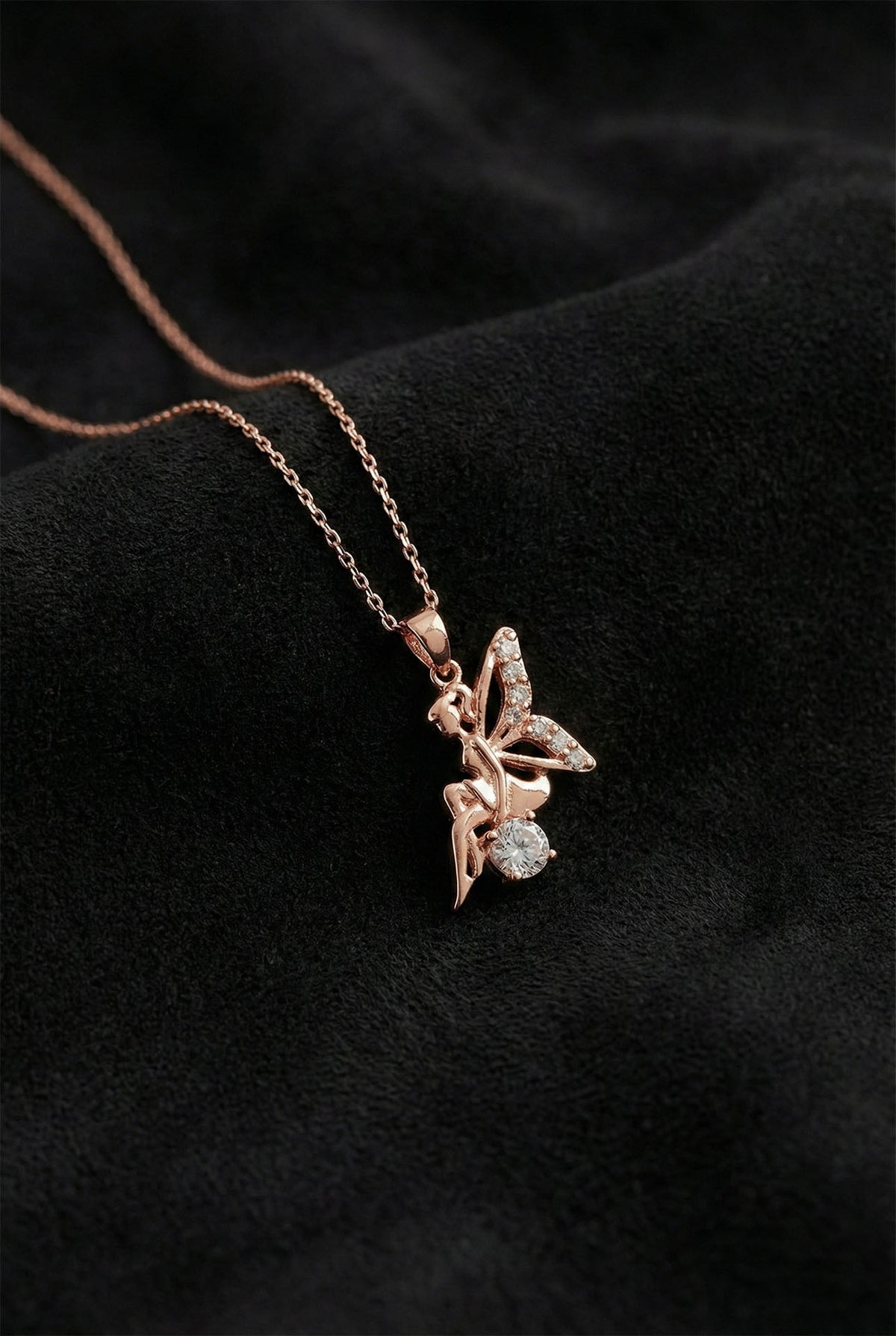 Rose Gold Zircon Fairy Pendant Necklace in 925 sterling silver