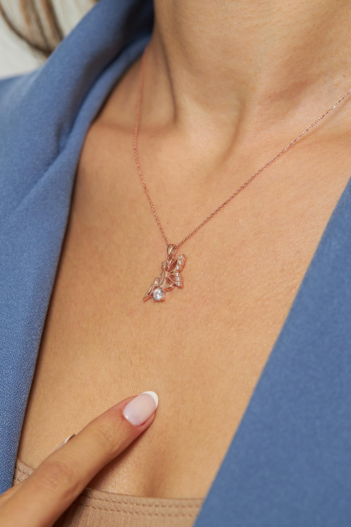 CZ Love Fairy Necklace Rose Gold Plated Silver