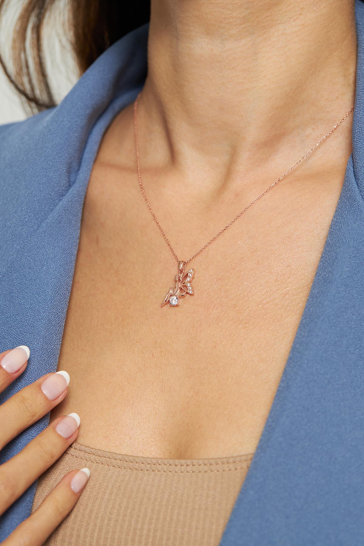CZ Love Fairy Necklace Rose Gold Plated Silver