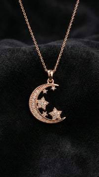 Zirkon Taşlı Rose Ay Yıldız Gökyüzü Gümüş Kolye