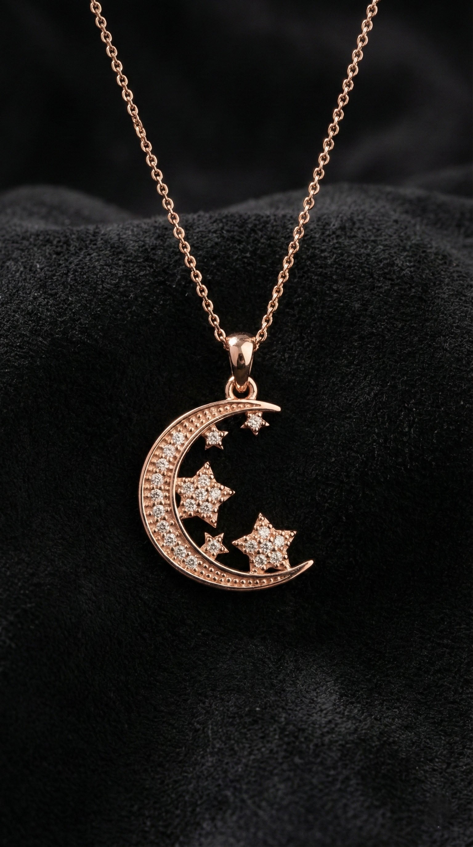 Zirkon Taşlı Rose Ay Yıldız Gökyüzü Gümüş Kolye