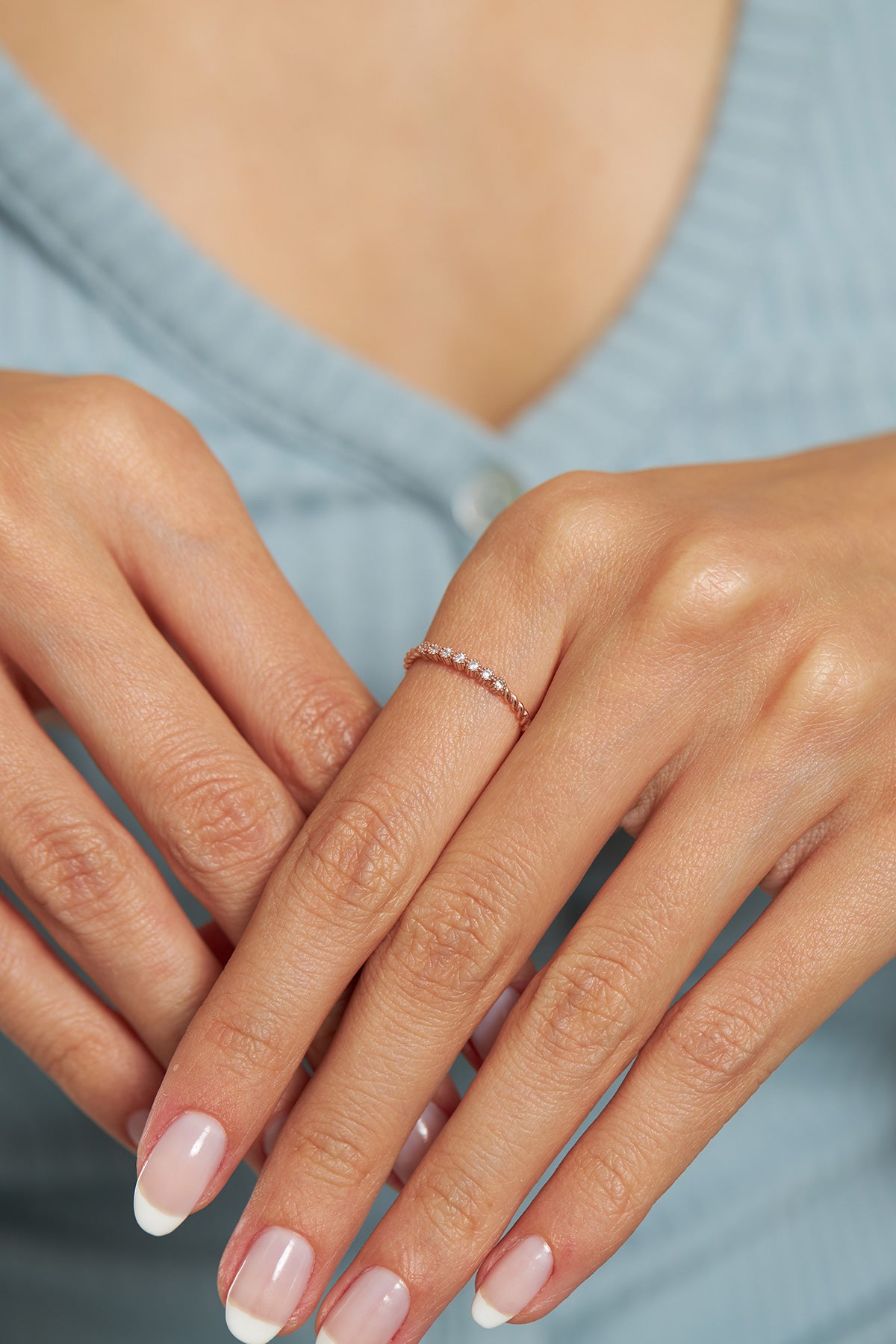 Rose Adjustable Minimal Silver Ring with Zircon Stone