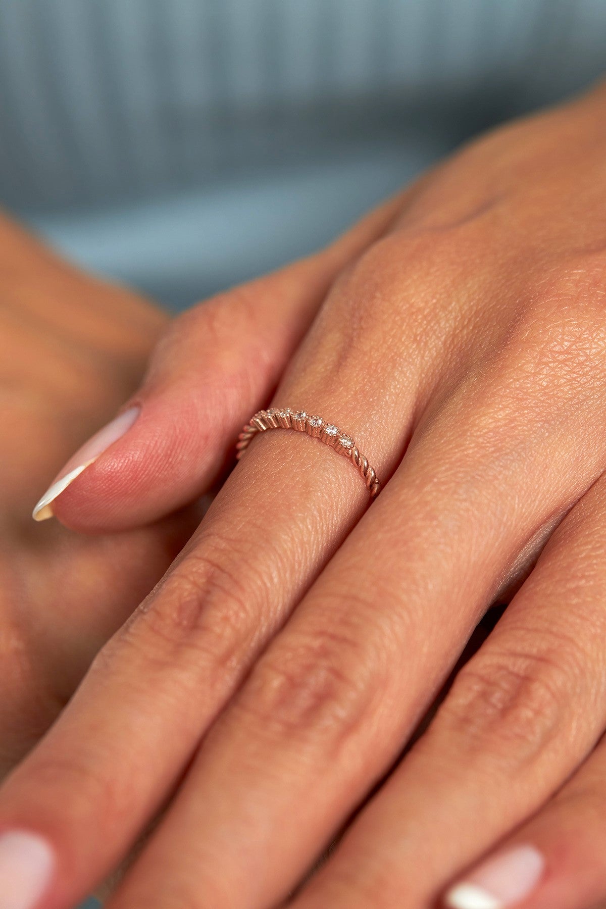 Rose Adjustable Minimal Silver Ring with Zircon Stone