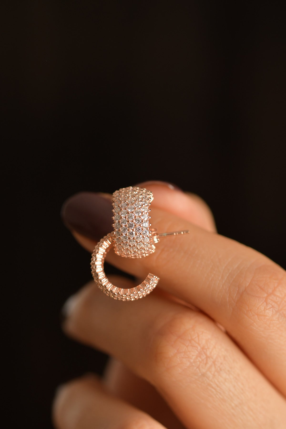Rose Gold Zircon Five-Row Pavé Hoop Earrings in 925 sterling silver - view 2