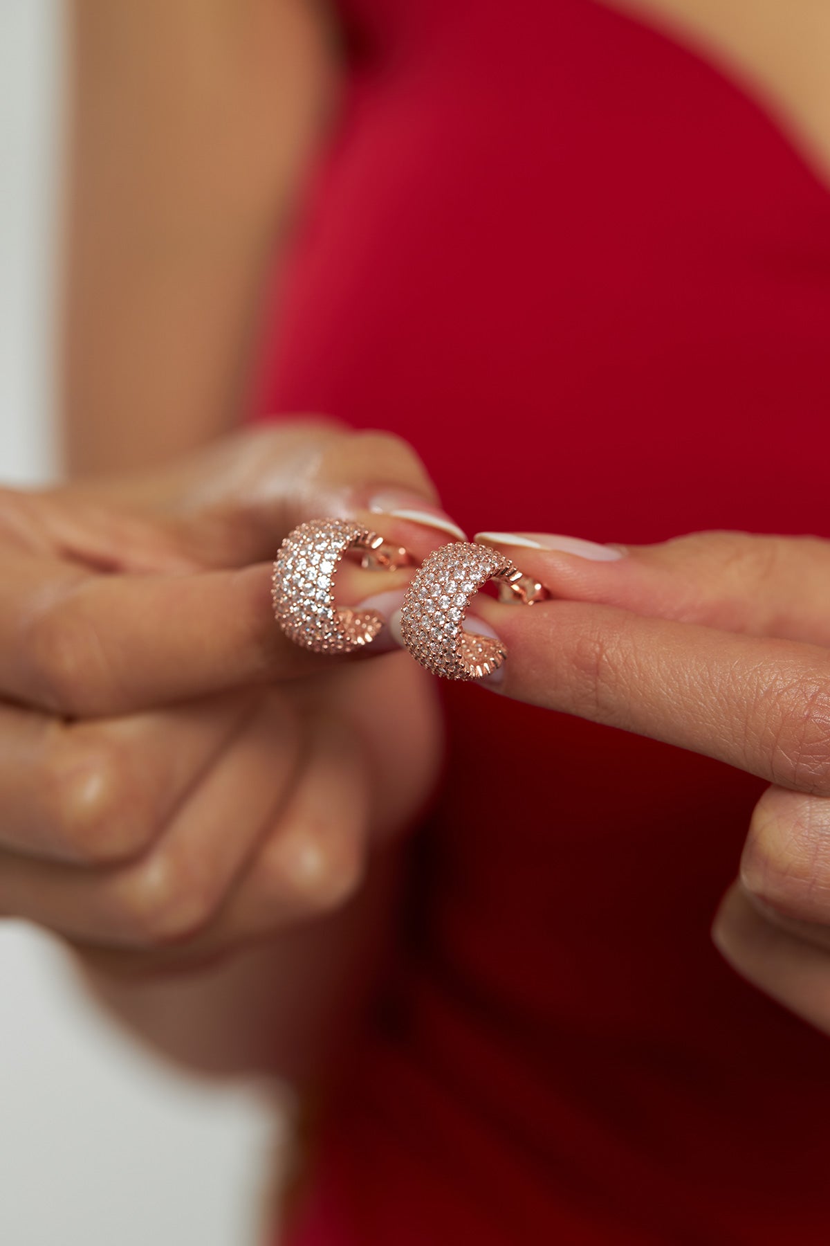 Rose Gold Zircon Five-Row Pavé Hoop Earrings | 925 Silver