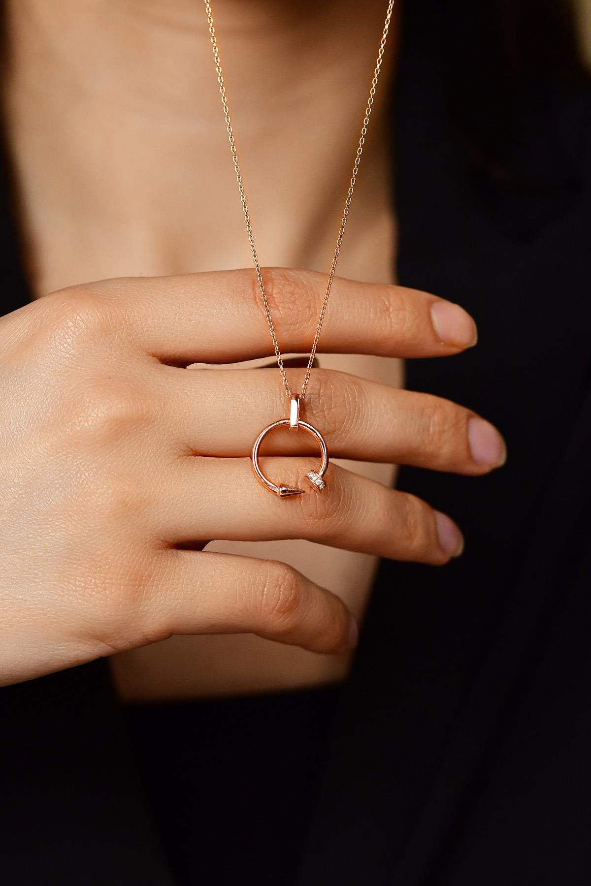 CZ Classic Bar Design Stud Necklace Rose Gold Plated Silver