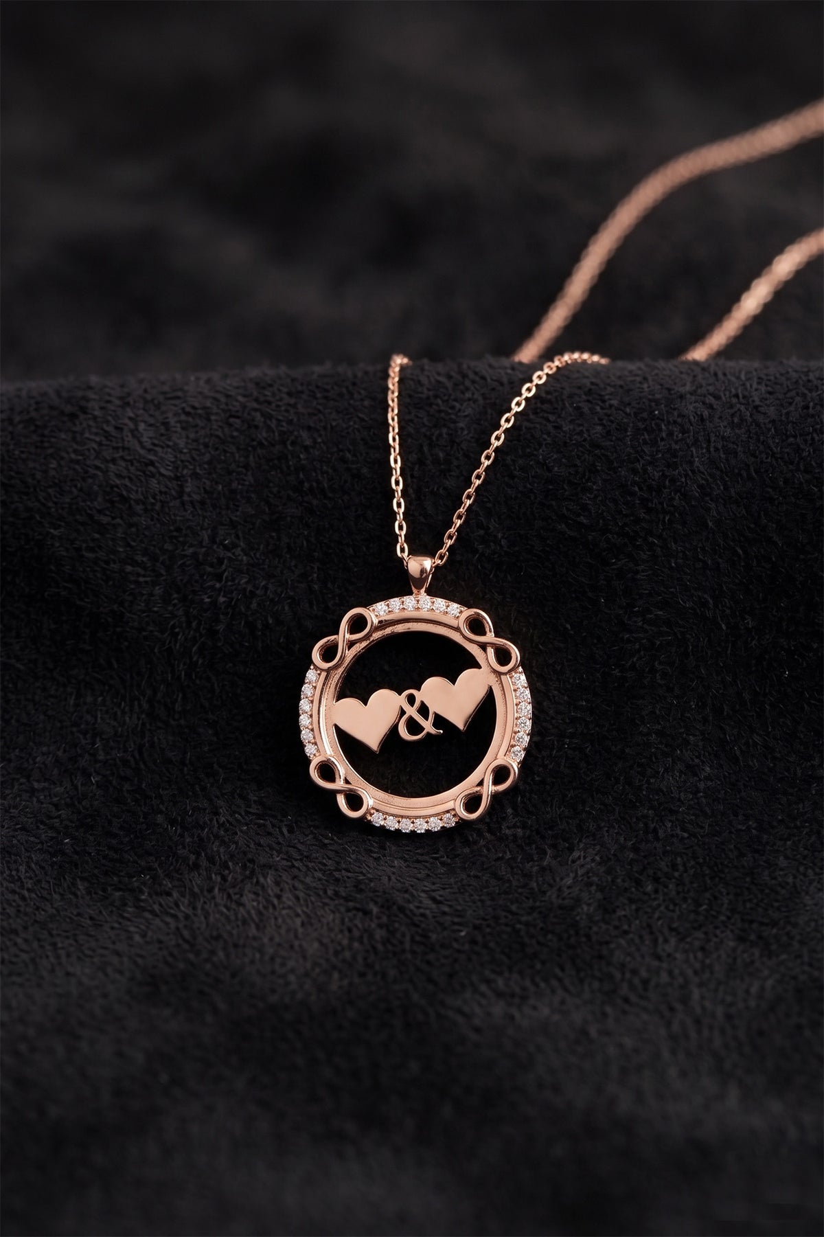Rose Gold Double Heart Name Necklace, Personalized in 925 sterling silver