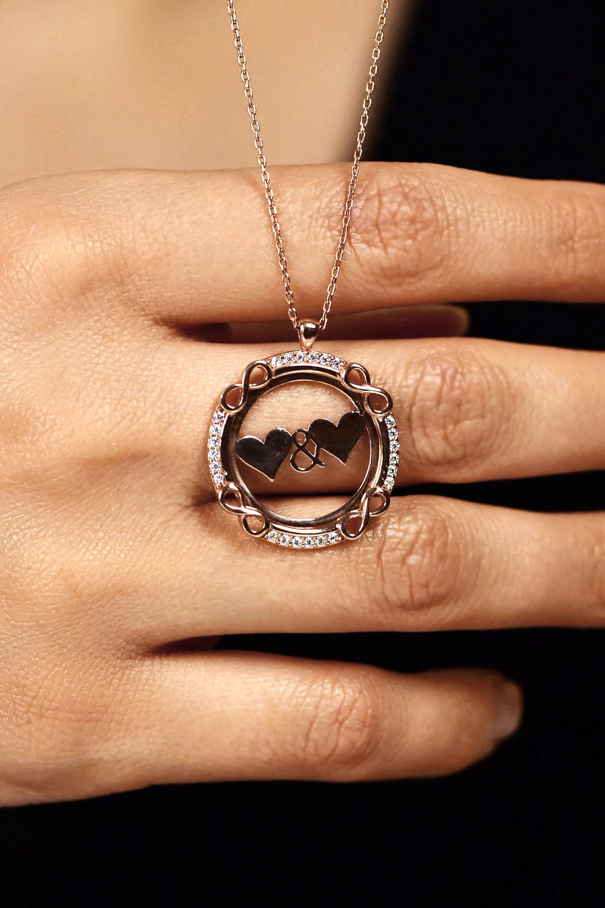 Rose Gold Double Heart Name Necklace, Personalized in 925 sterling silver - view 2