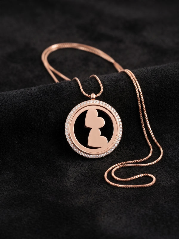 Collier prénom double cœur en or rose avec zircon | Argent 925