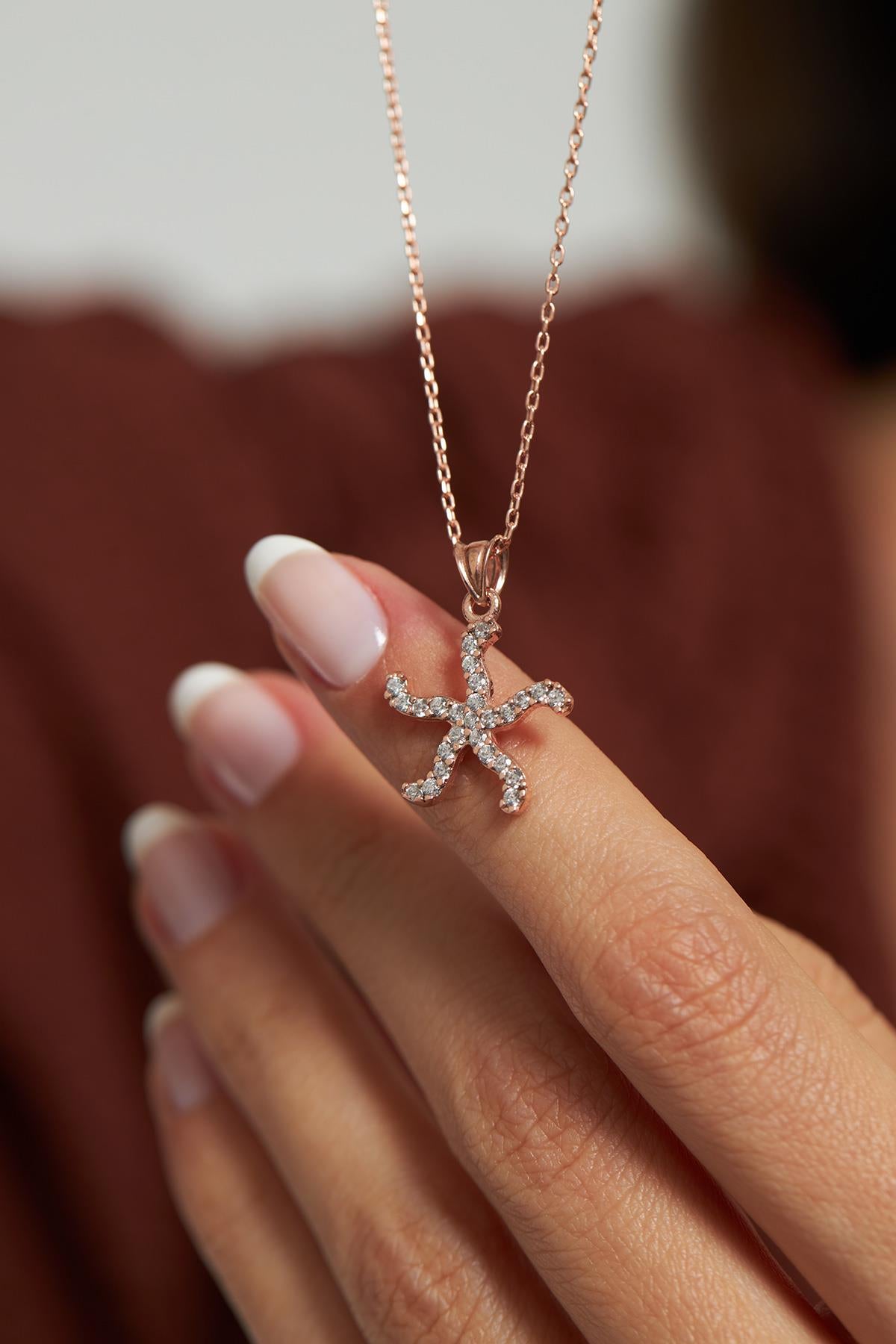 CZ Sea Star Necklace Rose Gold Plated Silver