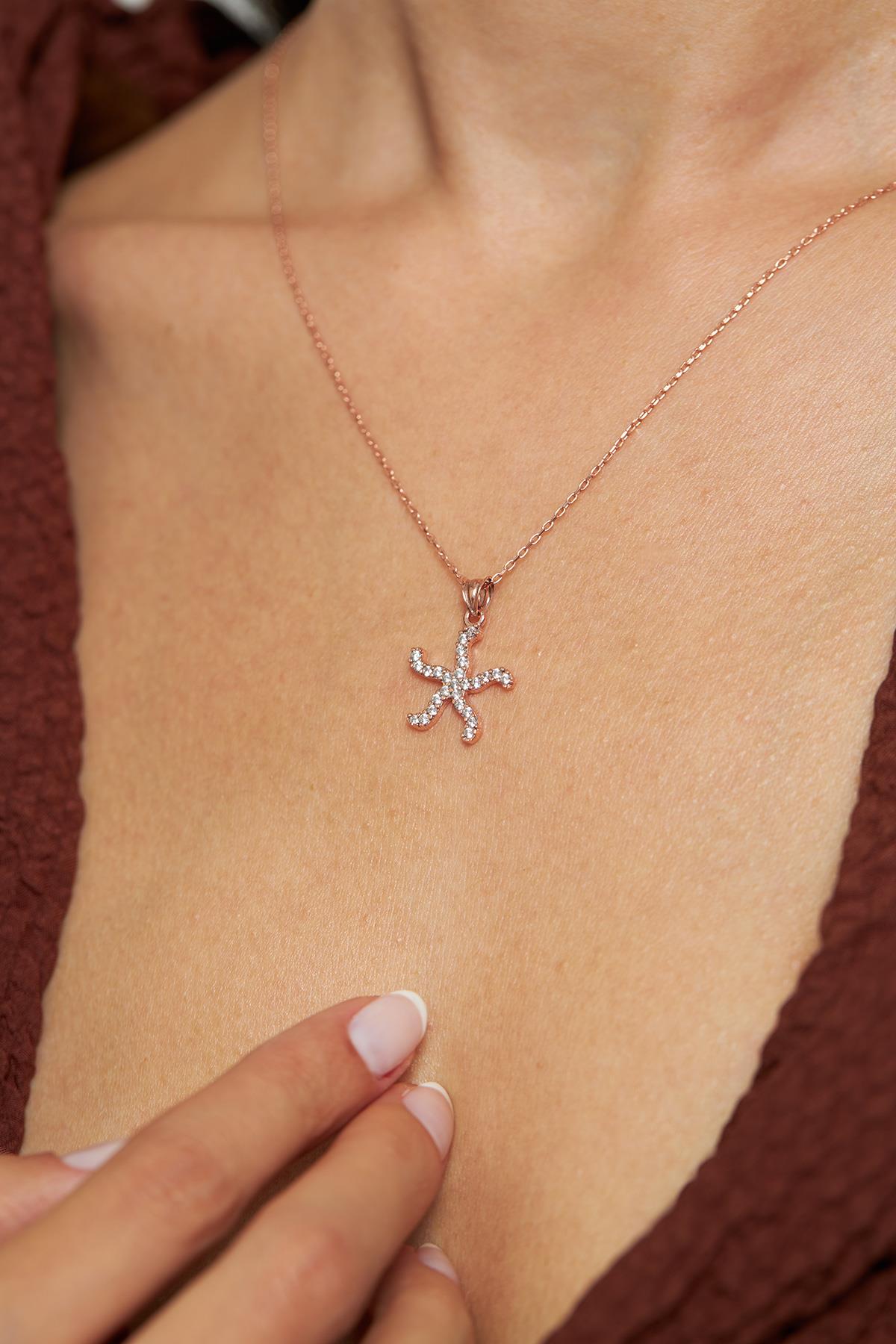 CZ Sea Star Necklace Rose Gold Plated Silver
