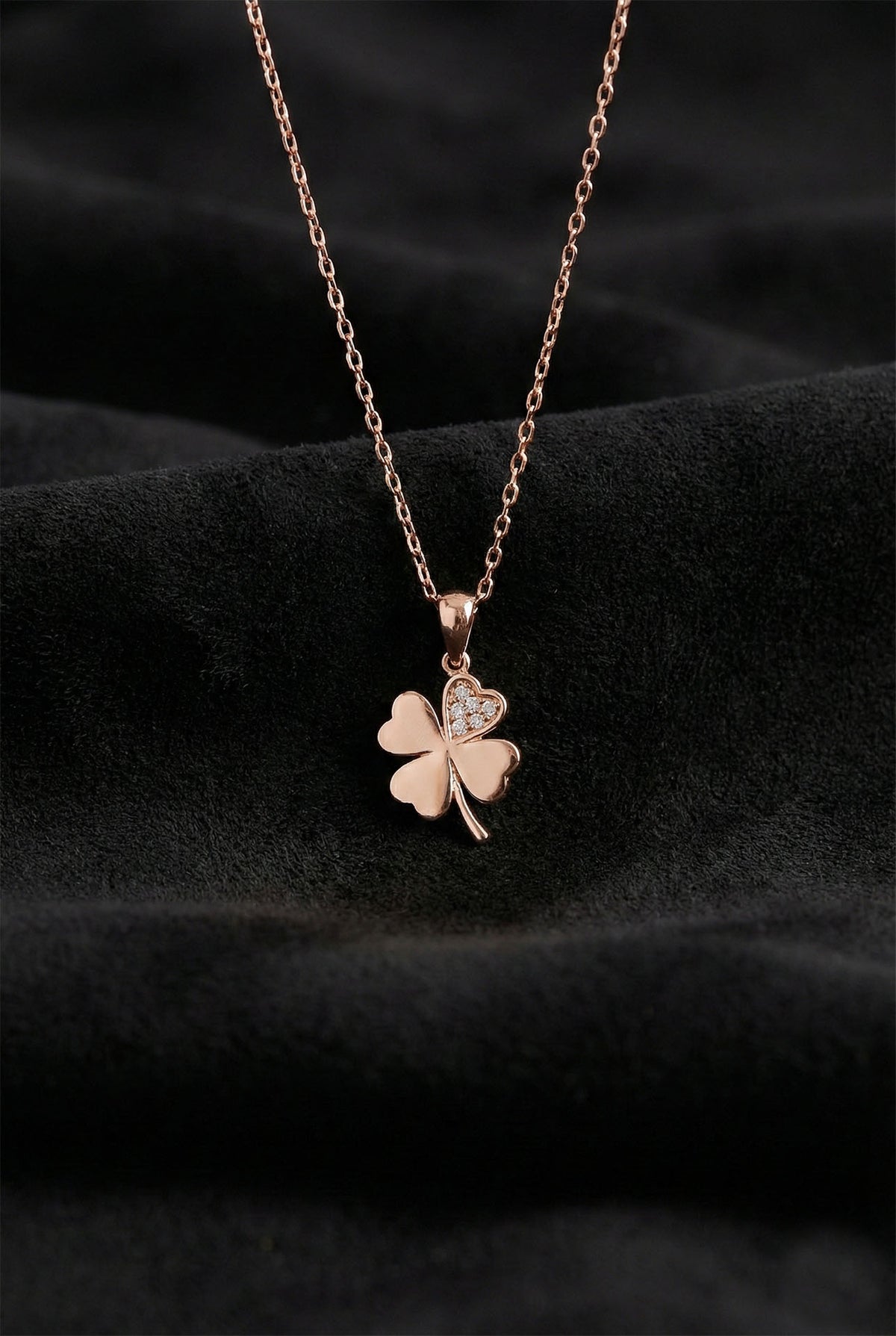 Rose Gold Four Leaf Clover Zircon Necklace | 925 Silver