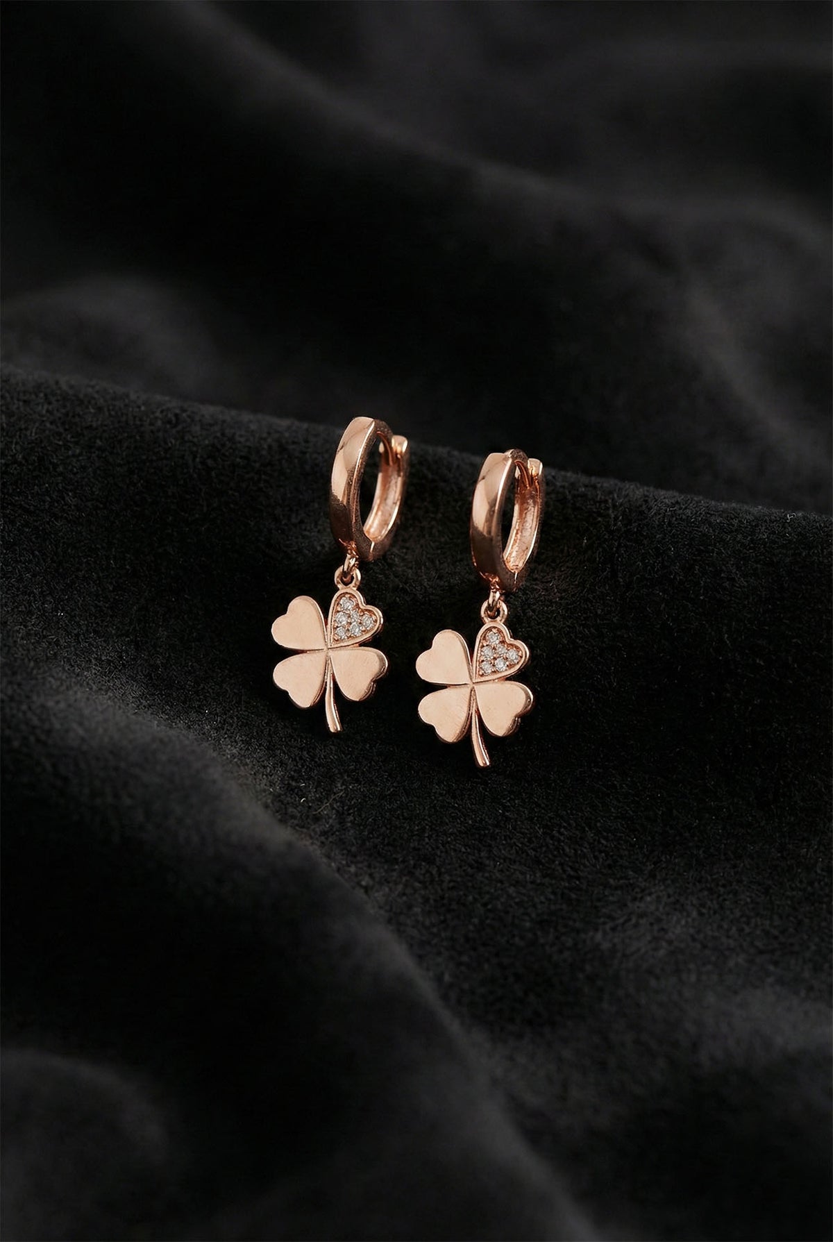 Rose Gold Zircon Four Leaf Clover Hoop Earrings in 925 sterling silver