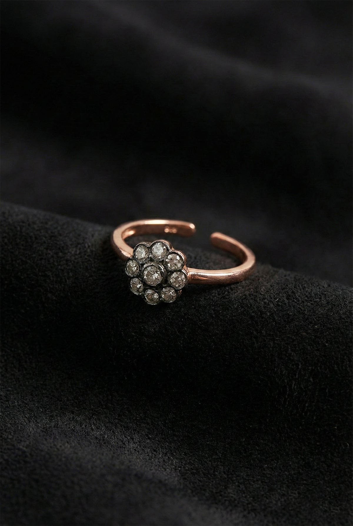 Rose Gold Flower, Vintage Diamond Ring in 925 sterling silver