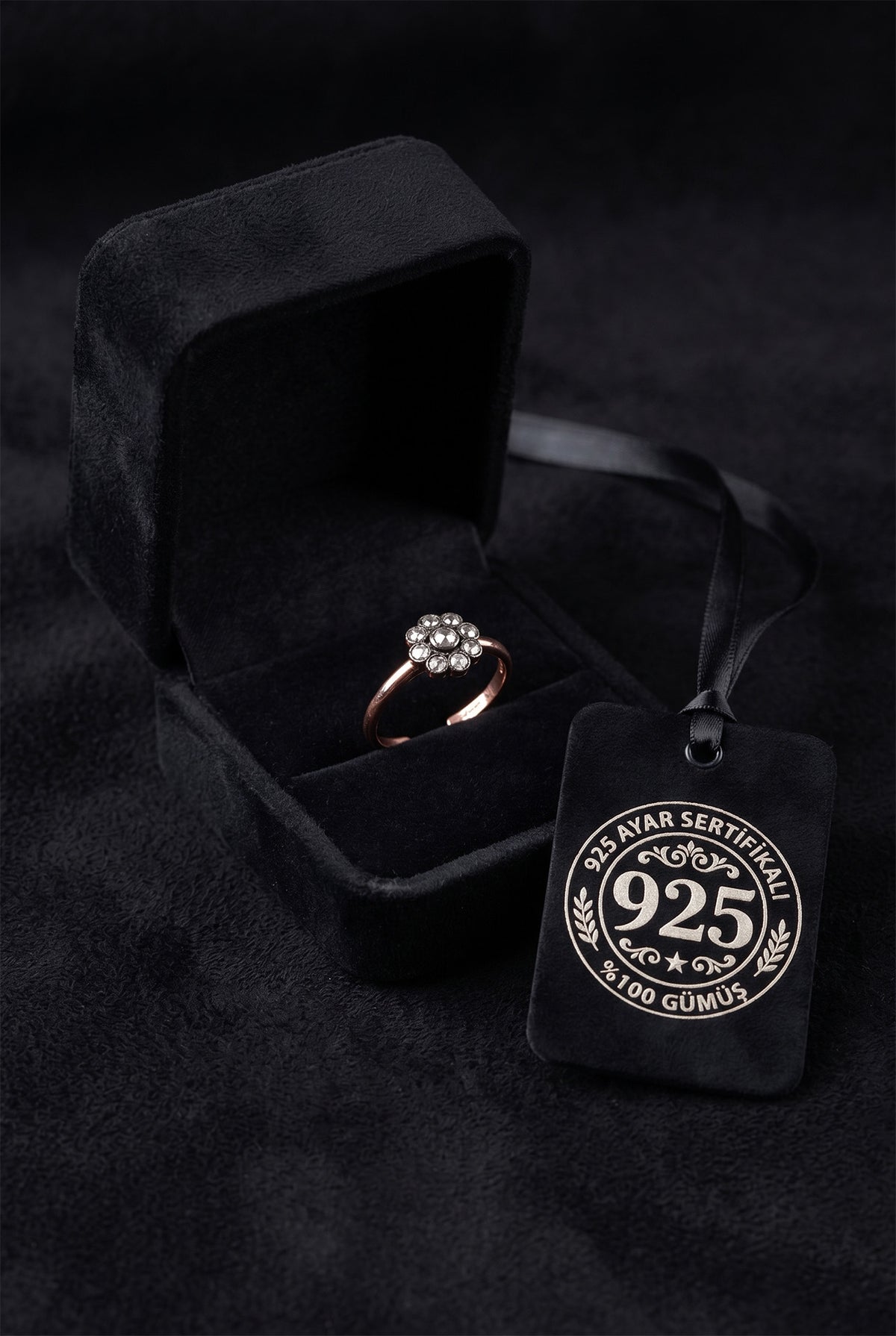 Rose Gold Flower, Vintage Diamond Ring in 925 sterling silver - view 2