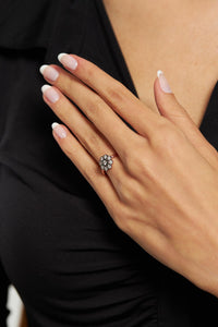 Rose Diamond Setting Adjustable Silver Ring with Zircon Stone