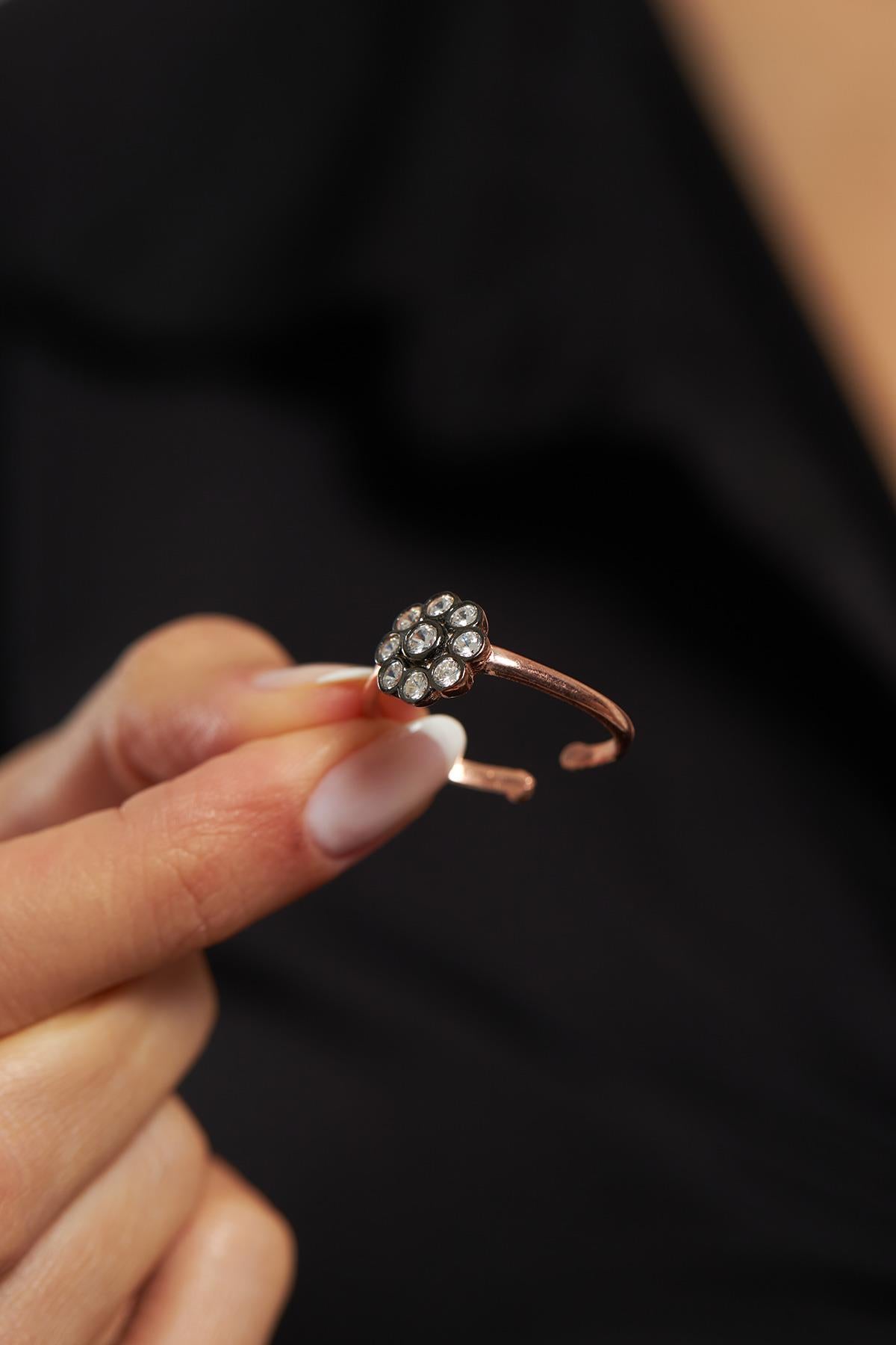 CZ Sparkle Setting Ring Rose Gold Plated Silver