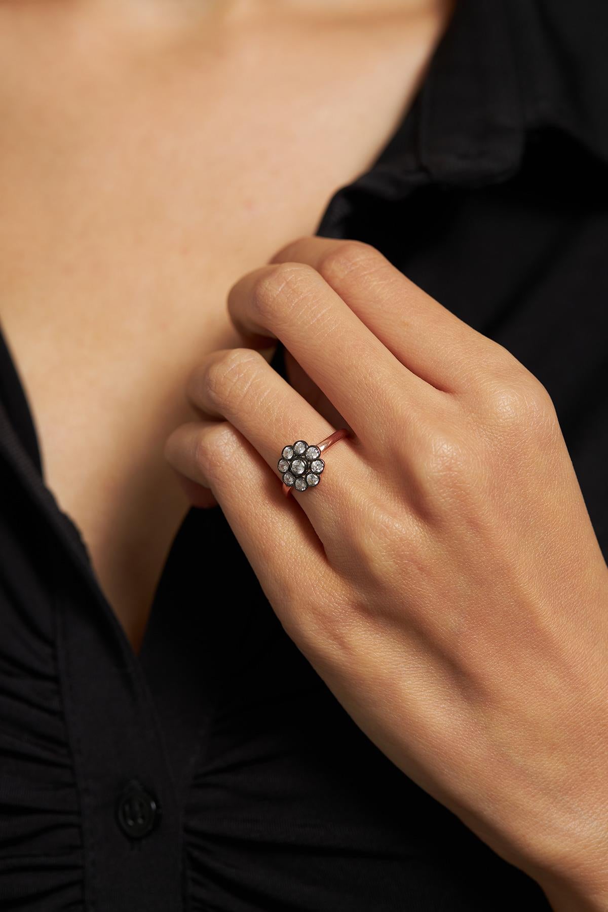 CZ Sparkle Setting Ring Rose Gold Plated Silver