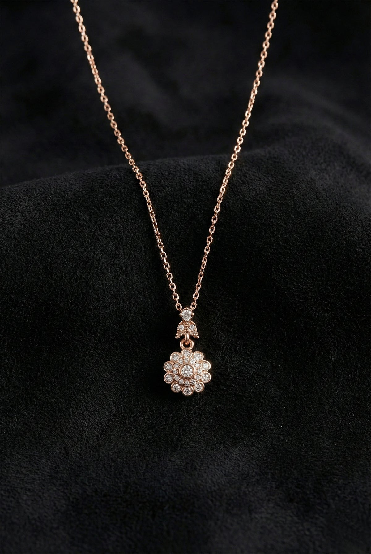 Rose Gold Zircon Floral Cluster Necklace in 925 sterling silver
