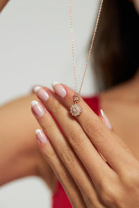 Rose Gold Plated Zircon Diamond Cut Flower Silver Necklace