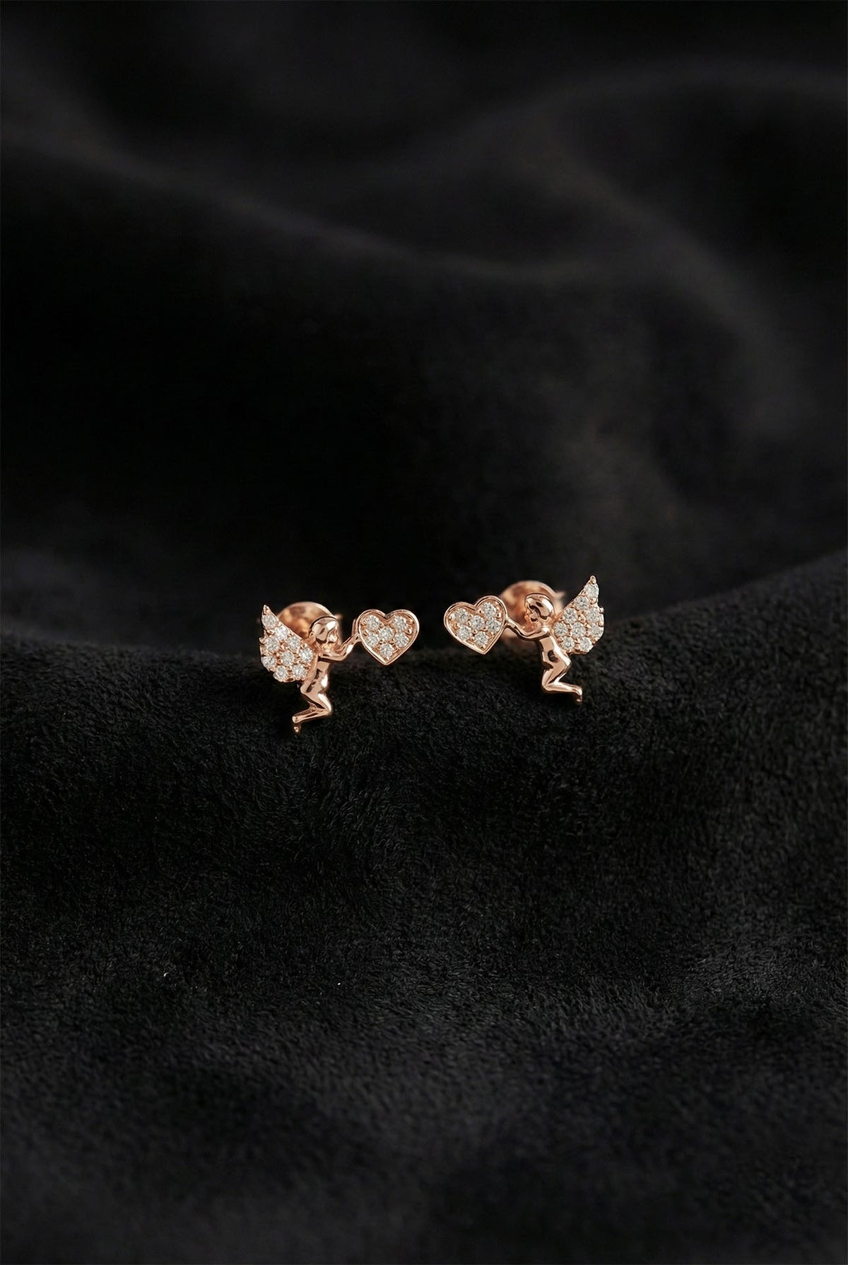 Rose Gold Zircon Eros Cupid Love Angel Studs in 925 sterling silver
