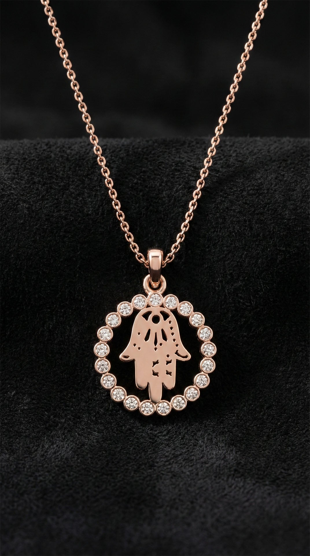 Rose Gold Hamsa Hand Necklace with Zircon in 925 sterling silver