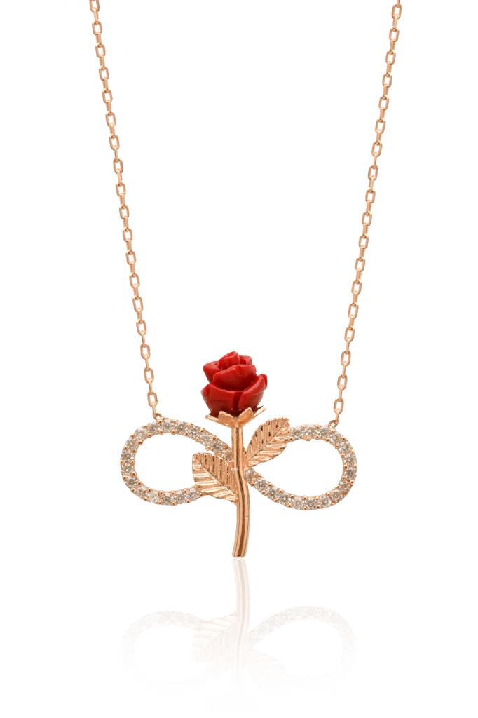 CZ Rose Motif Infinity Necklace Rose Gold Plated Silver