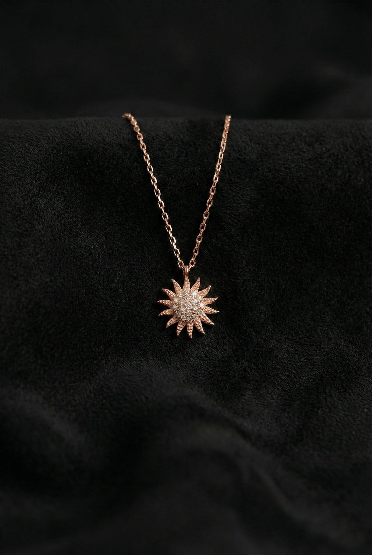 Rose Gold Sun Necklace with Zircon in 925 sterling silver