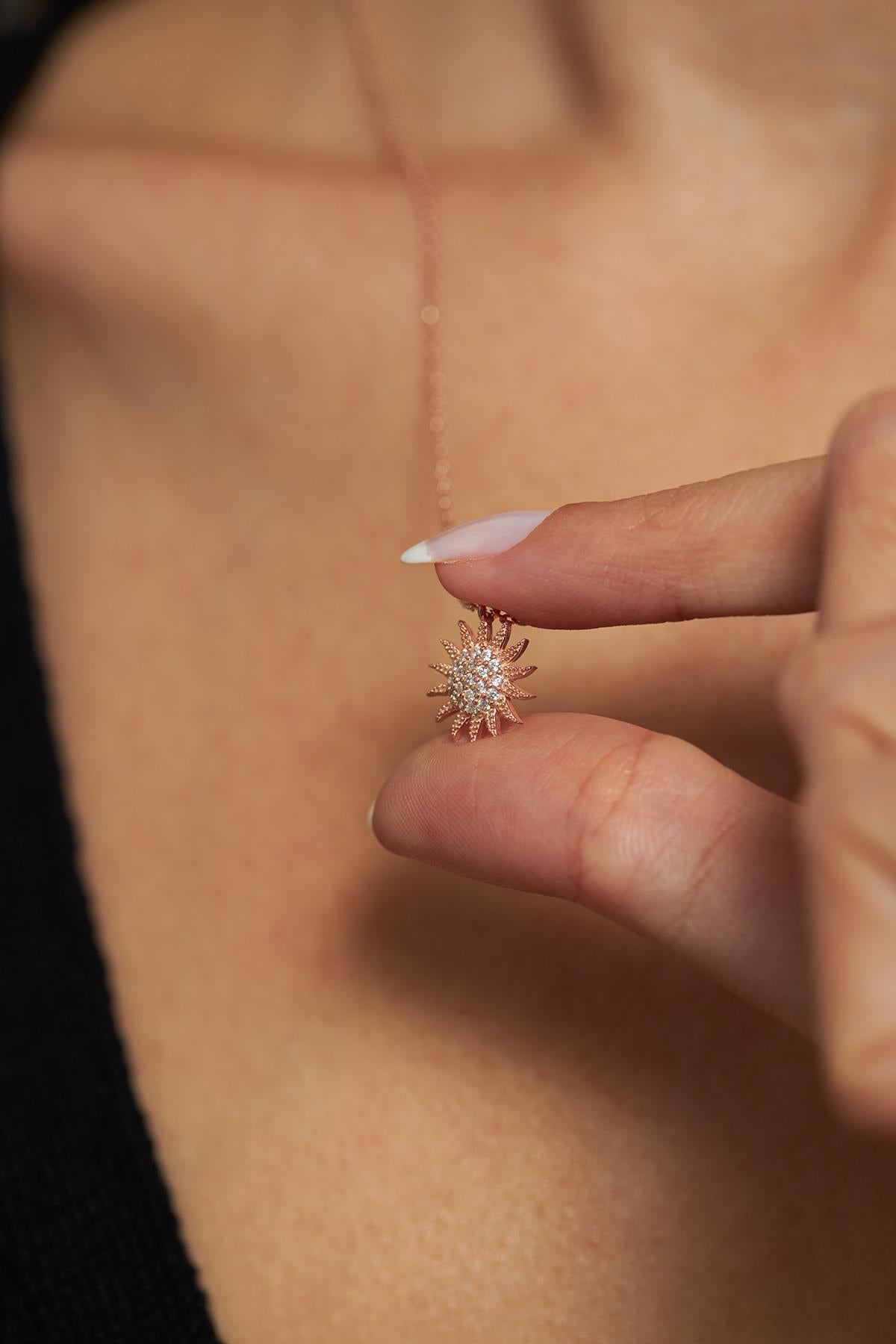 CZ Sun Minimalist Necklace Rose Gold Plated Silver