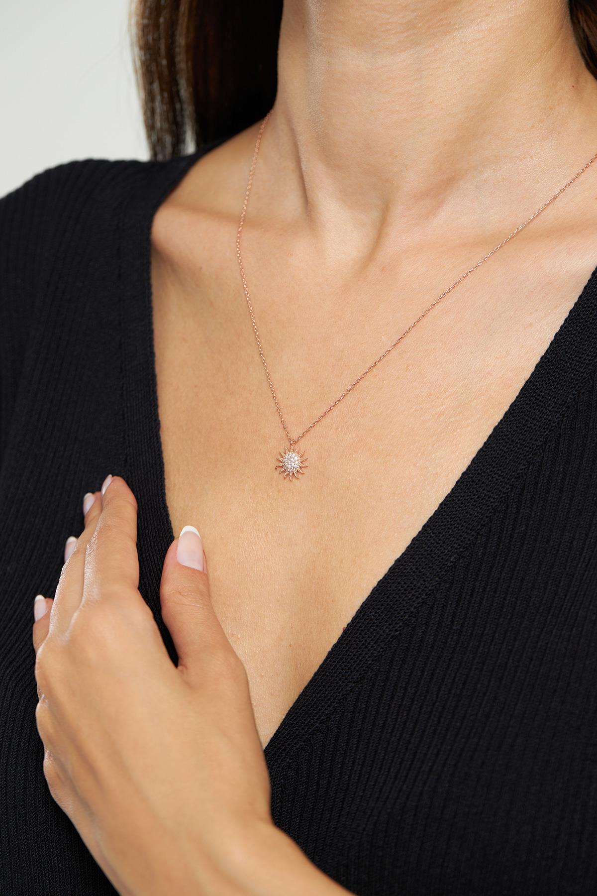 CZ Sun Minimalist Necklace Rose Gold Plated Silver