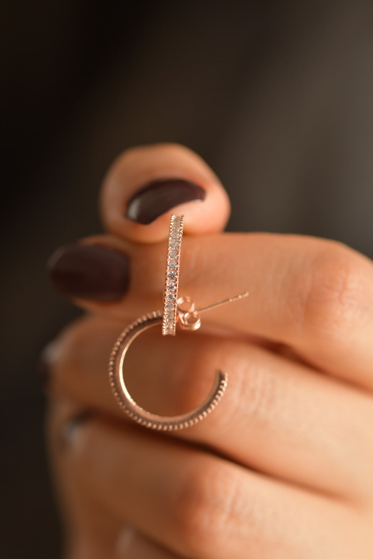 Rose Gold Zircon Large Hoop Stud Earrings | 925 Silver
