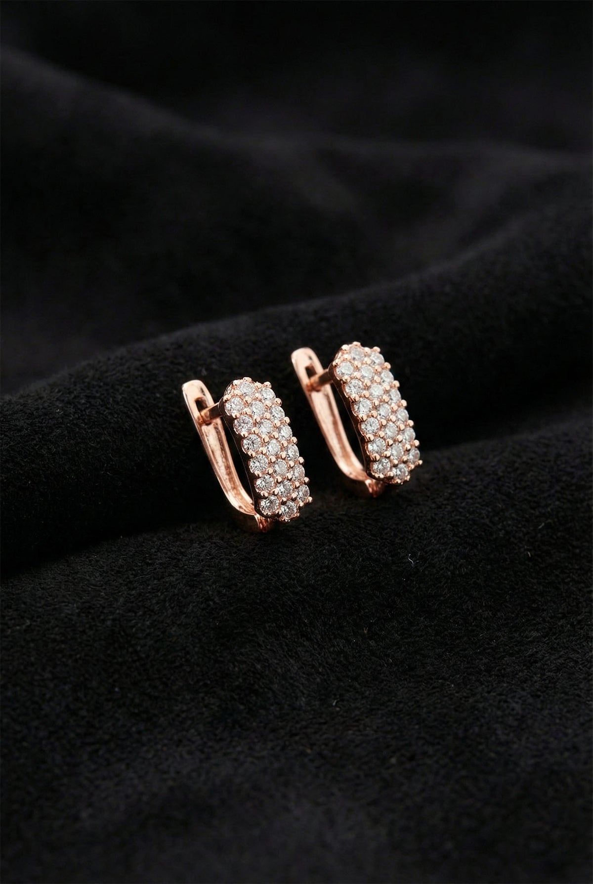 Rose Gold Zircon J-Shape Huggie Hoop Earrings in 925 sterling silver