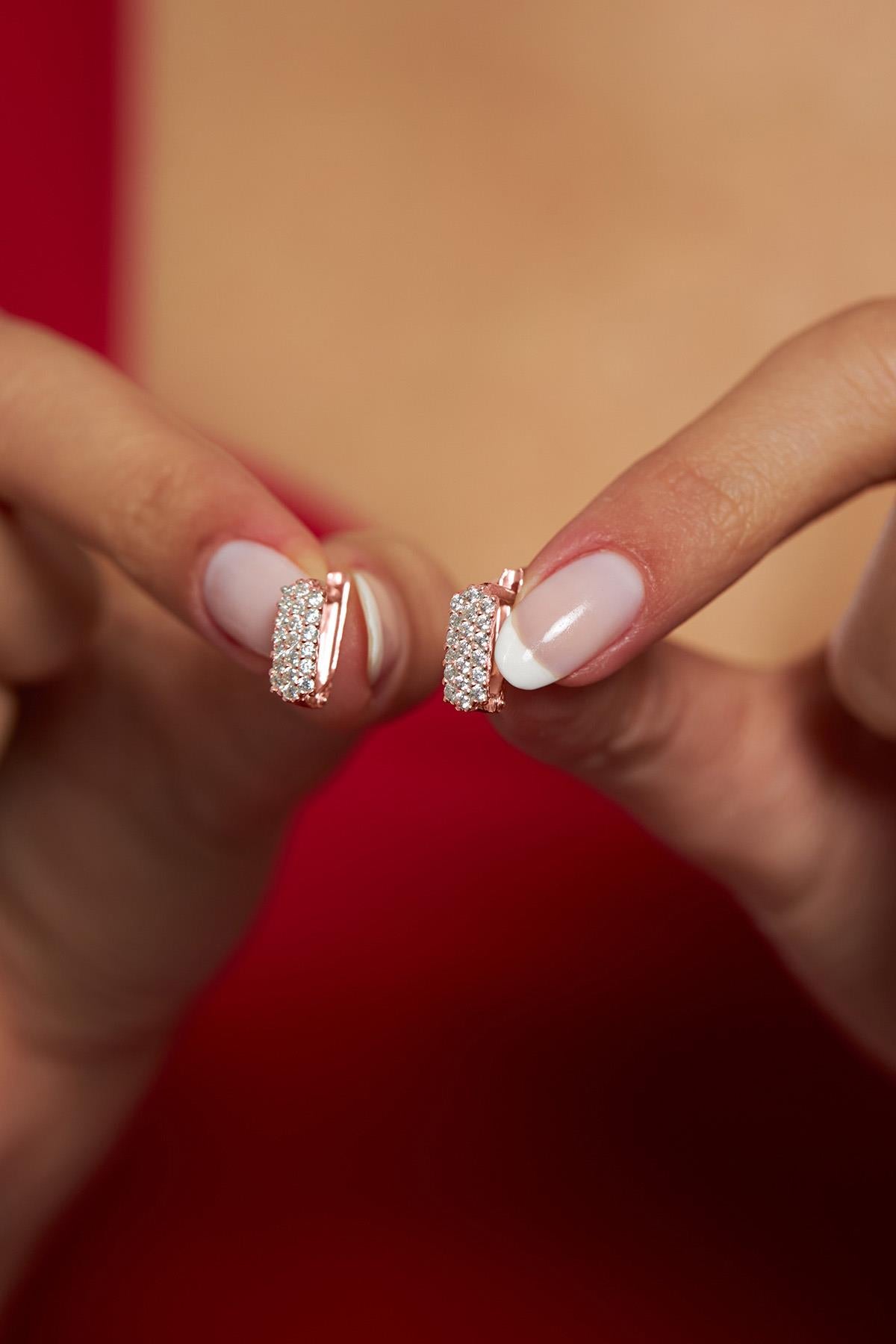 CZ J Clip-On Minimalist Earrings Rose Gold Plated Silver