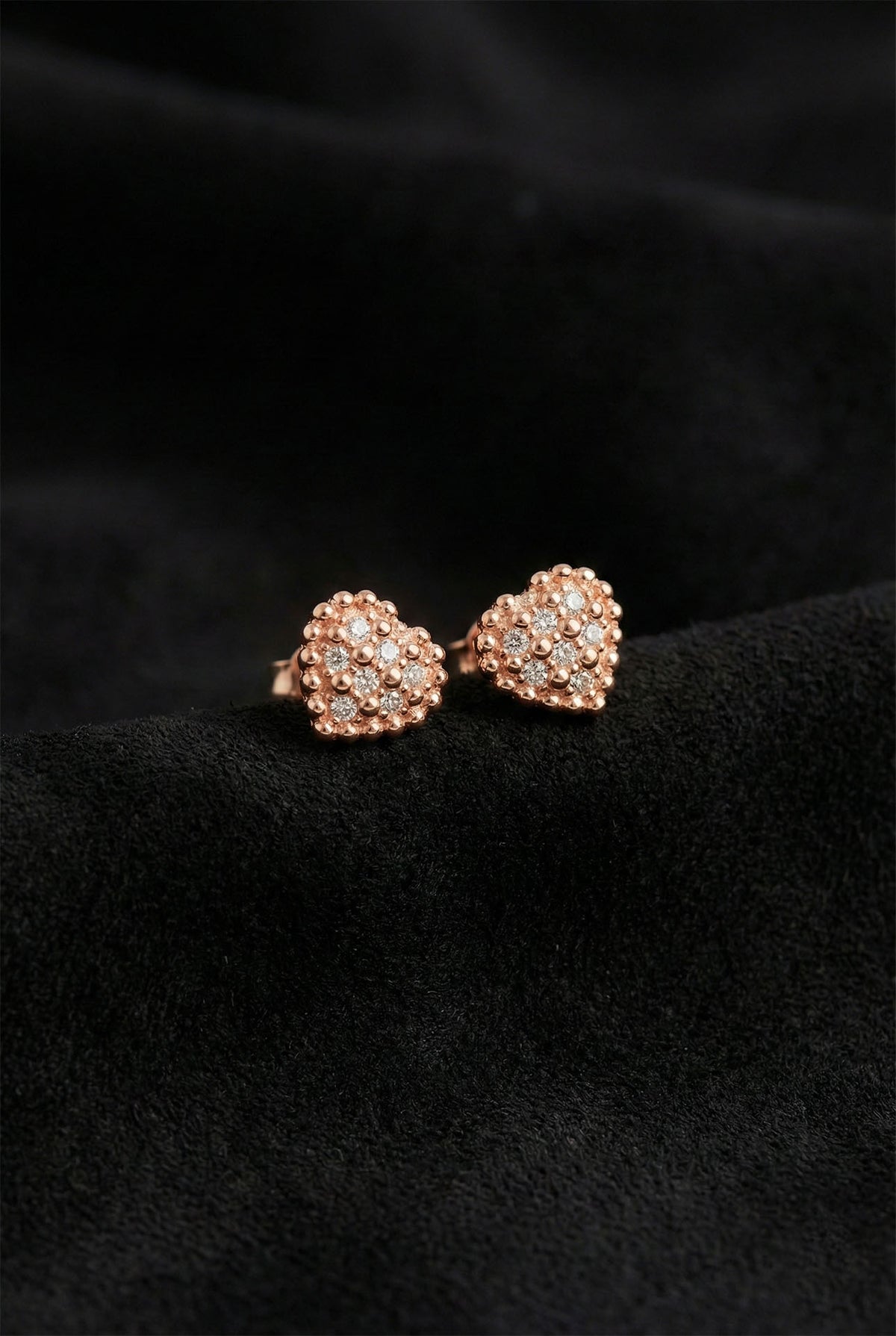 Rose Gold Zircon Heart Stud Earrings in 925 sterling silver