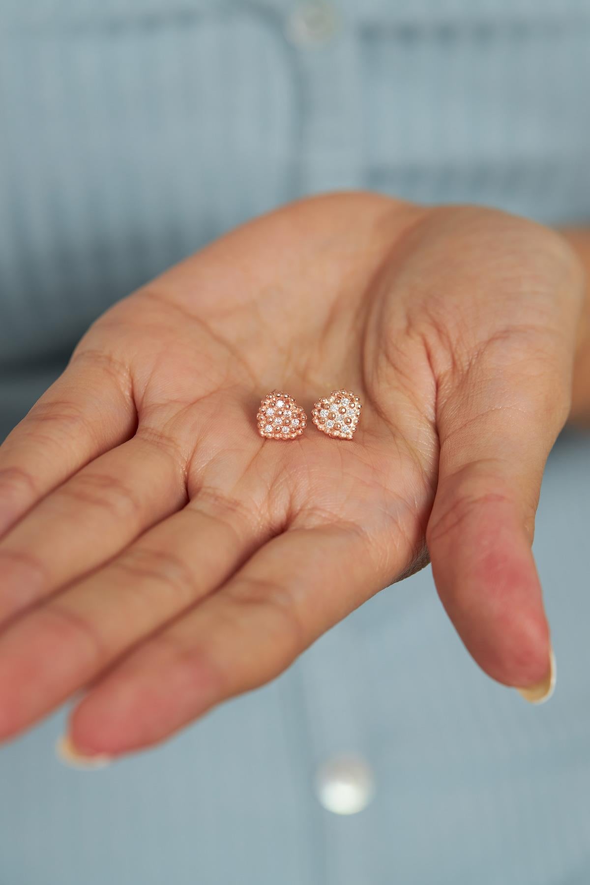 CZ Heart Stud Earrings Rose Gold Plated Silver