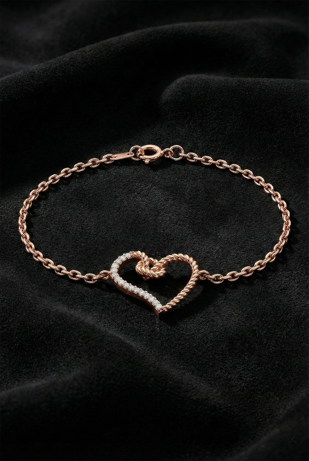 CZ Heart Bracelet Rose Gold Plated Silver
