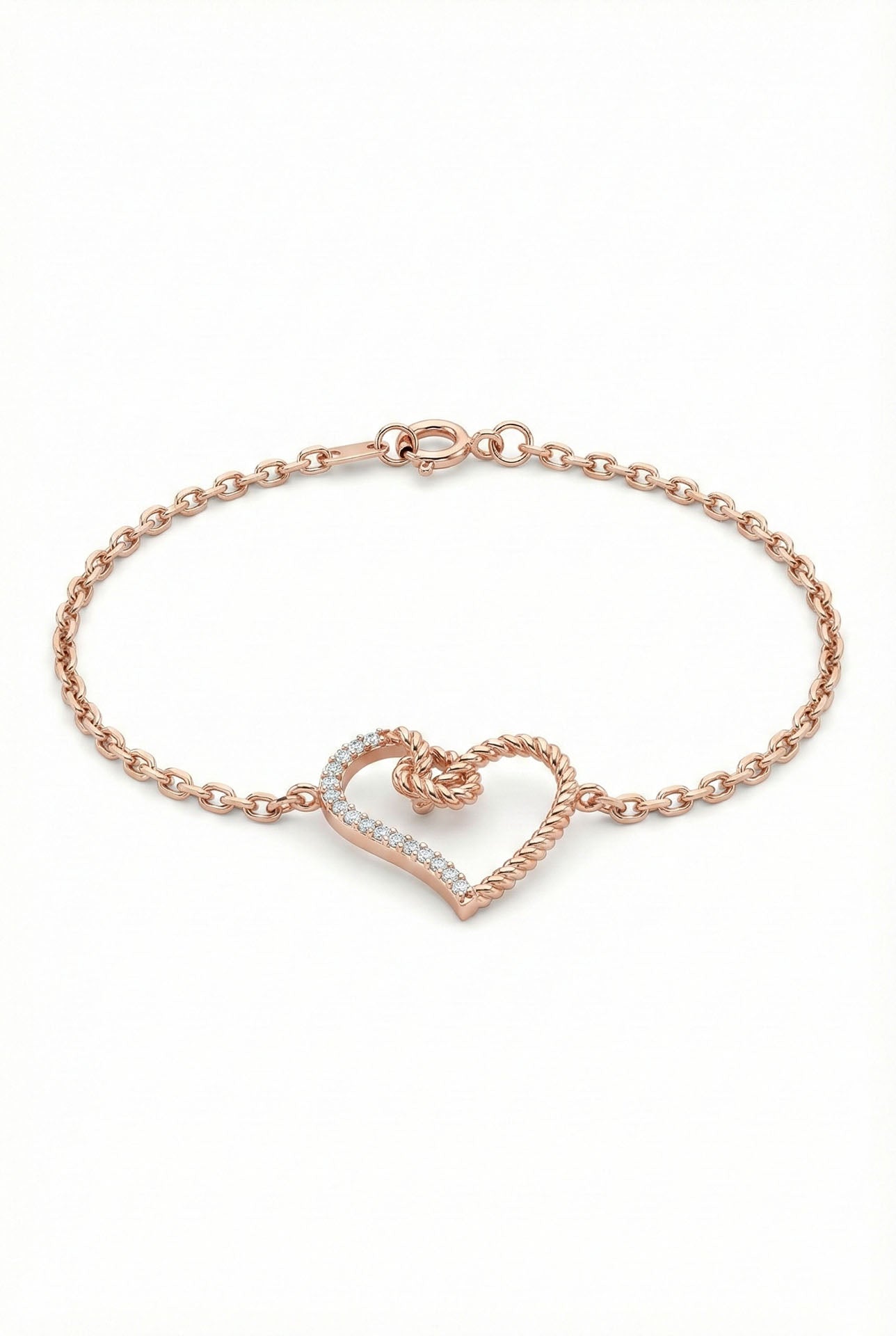 CZ Heart Bracelet Rose Gold Plated Silver