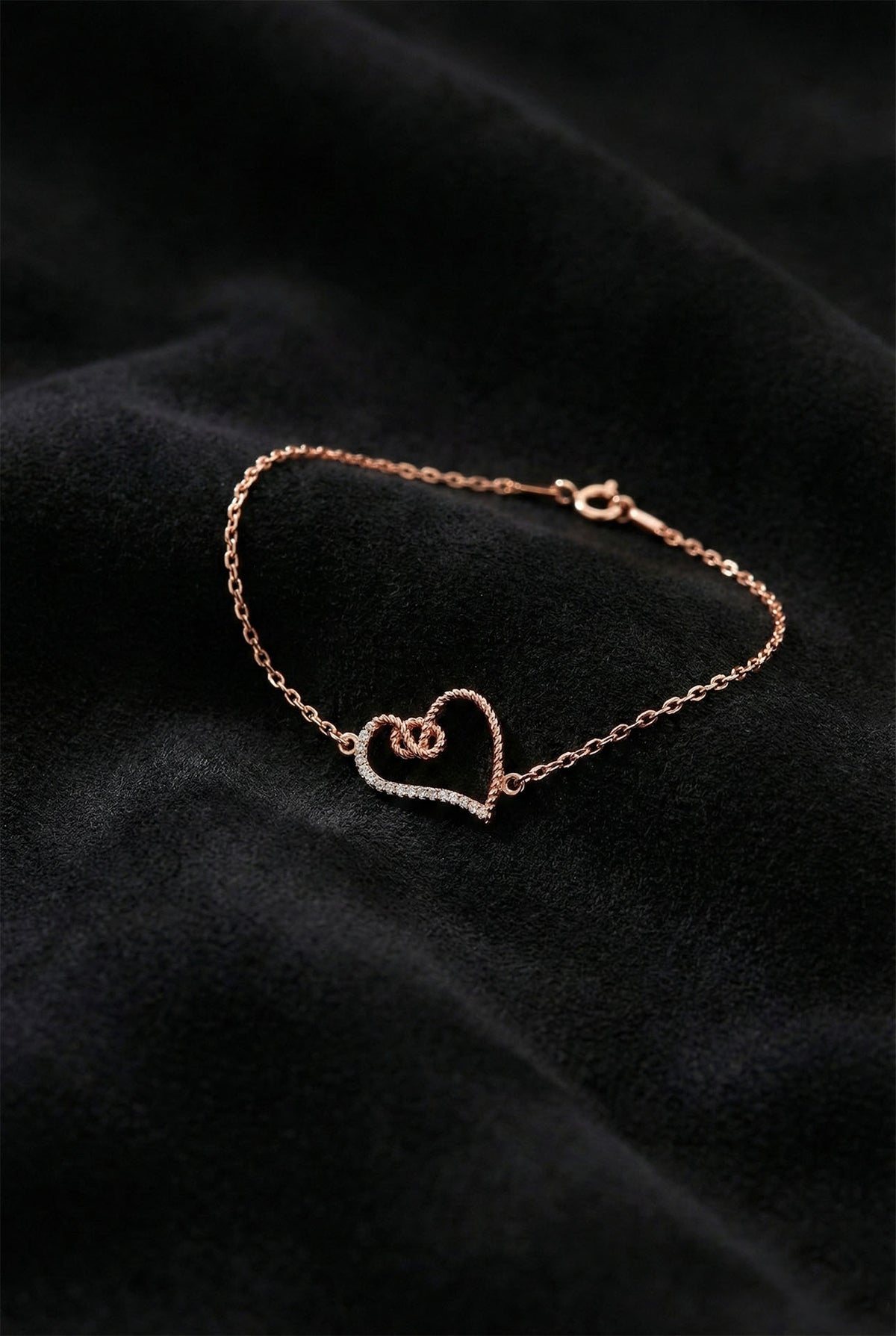Rose Gold Heart, Dainty Zircon Chain Bracelet in 925 sterling silver