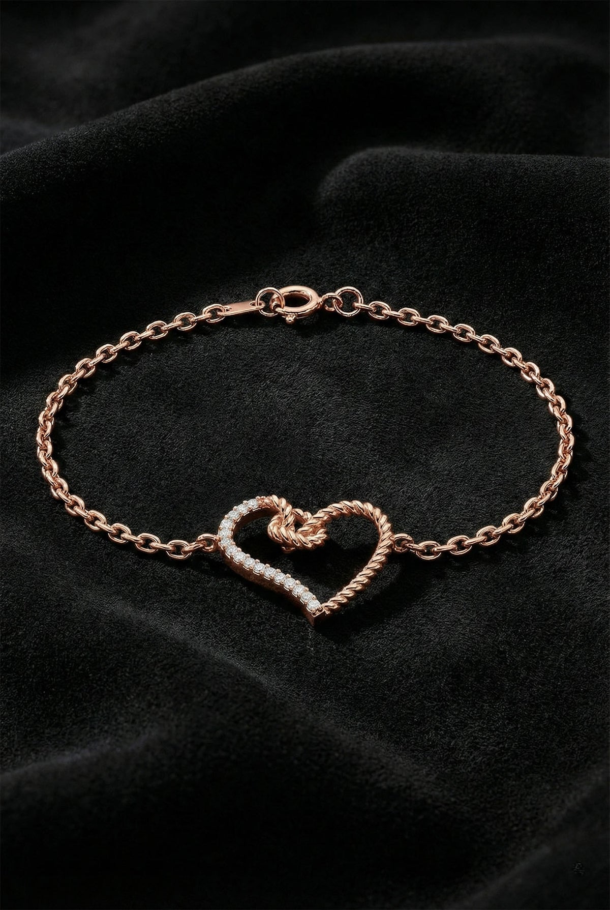 Rose Gold Heart, Dainty Zircon Chain Bracelet | 925 Silver