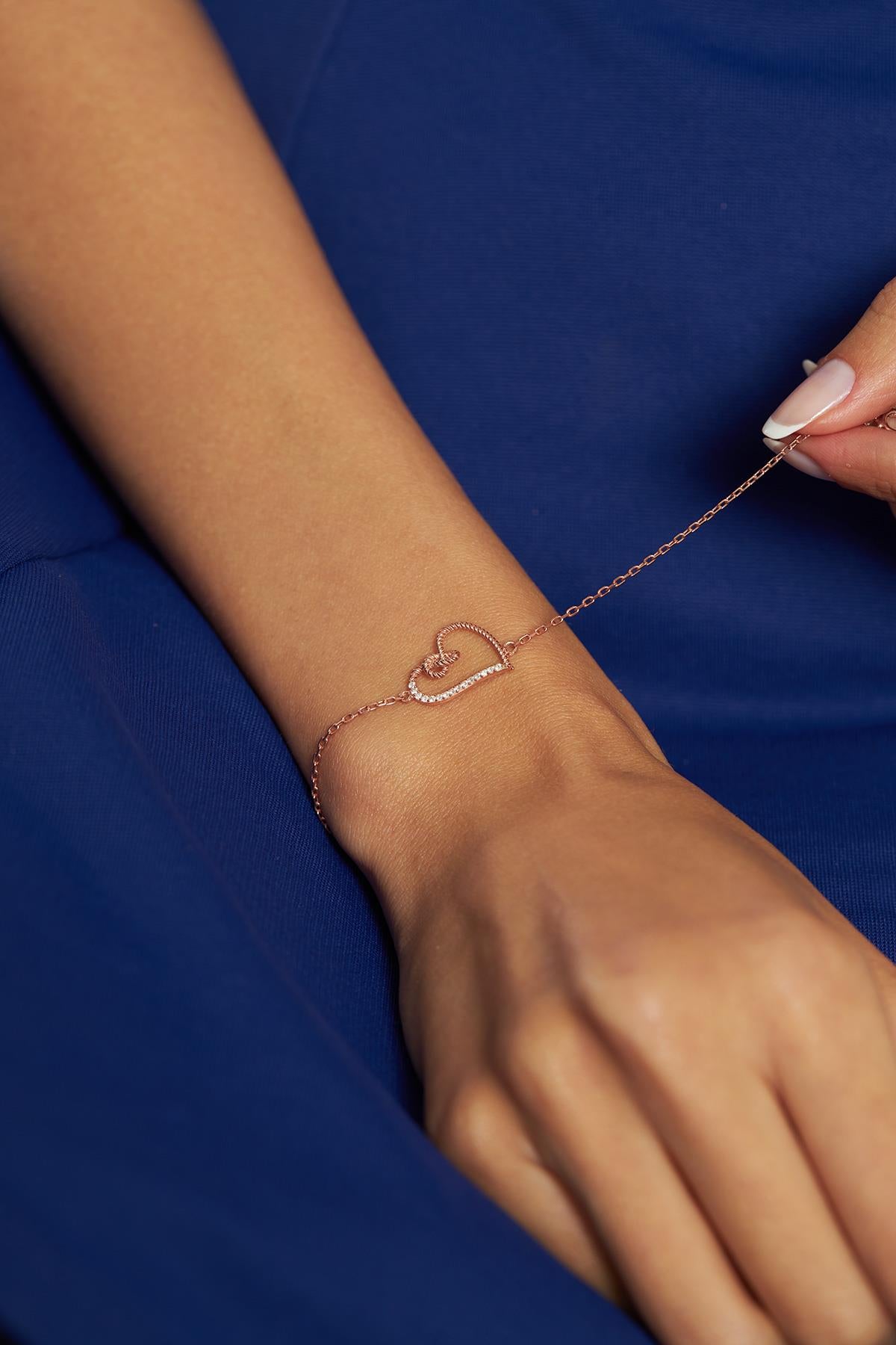 CZ Heart Bracelet Rose Gold Plated Silver