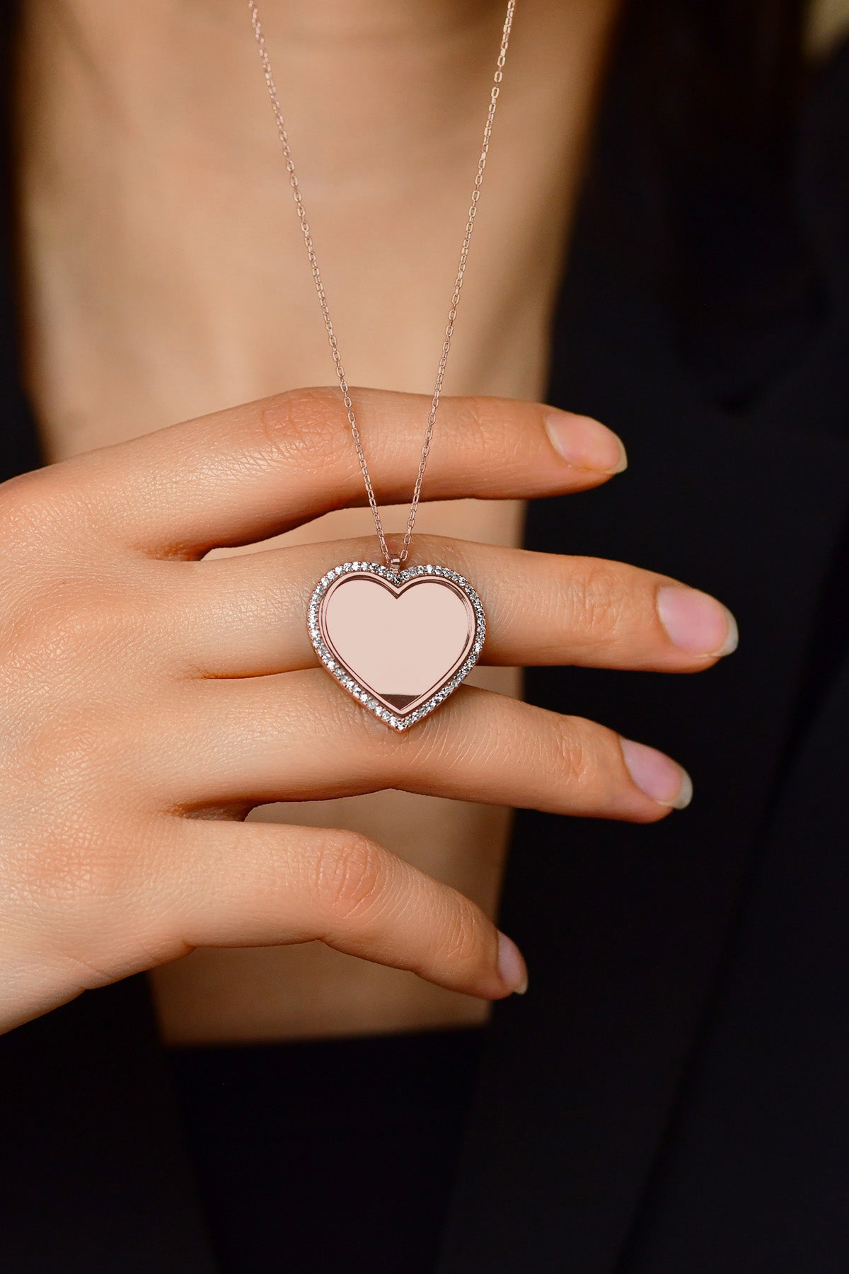 Collier prénom cœur en argent 925 plaqué or rose avec zircon